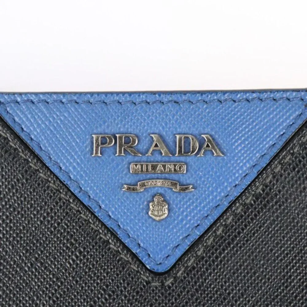 Prada Document Case Second Bag 2 Vn003 Leather Black Blue Silver Hardware